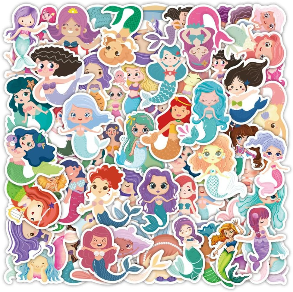 60Pcs Cute Mermaid Princess Stickers for Water Bottles, Laptops, Scrapbooks