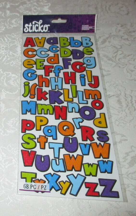 Sticko Multi-Color Upper and Lowercase Alphabet (68 Pieces) Glitter Look Finish