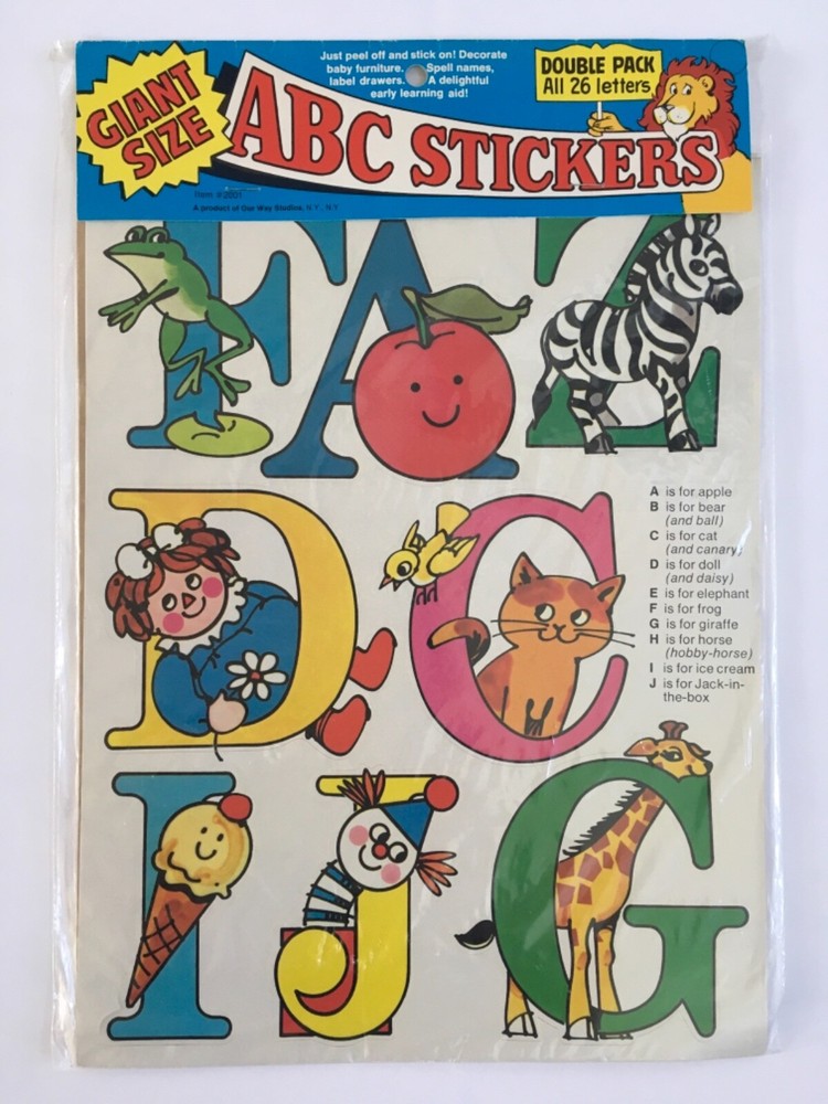 VTG 1974 Our Way Studios Stickers #2001 Giant Size ABC Stickers All 26 Letters
