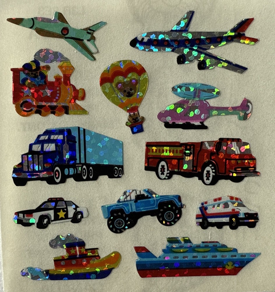 TINY TRANSPORTATION Prismatic Stickers(12pc)Sandylion •Airplane•Ship•Card Making