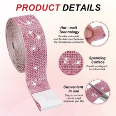3 Rolls 6.6 Yards 1.1 Inch Crystal Rhinestones Ribbon for Crafts Pink