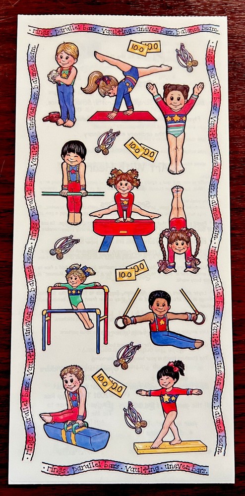 Rare Gymnastics Kids Stickers By “Tie Me To The Moon” Vintage•Large•Super Cute!