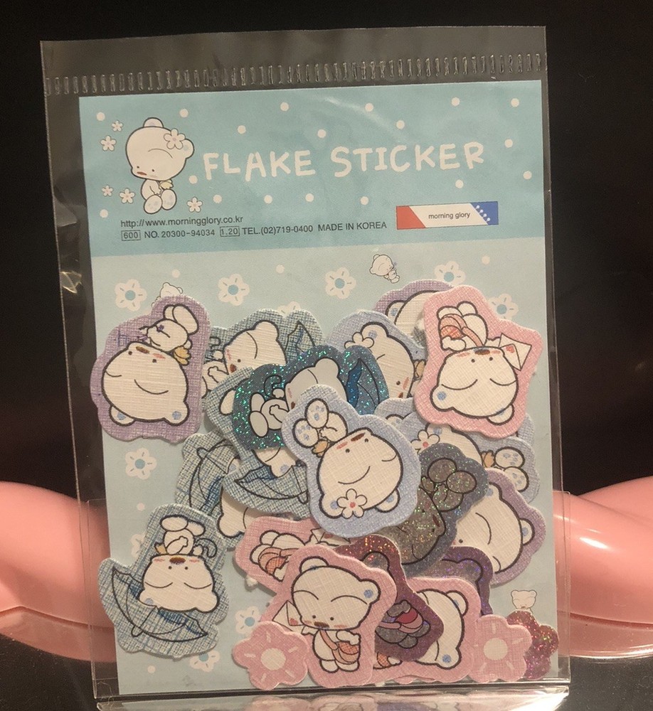 Morning Glory Blue Bear Babu Glitter Holographic Sticker Pack Vintage Htf