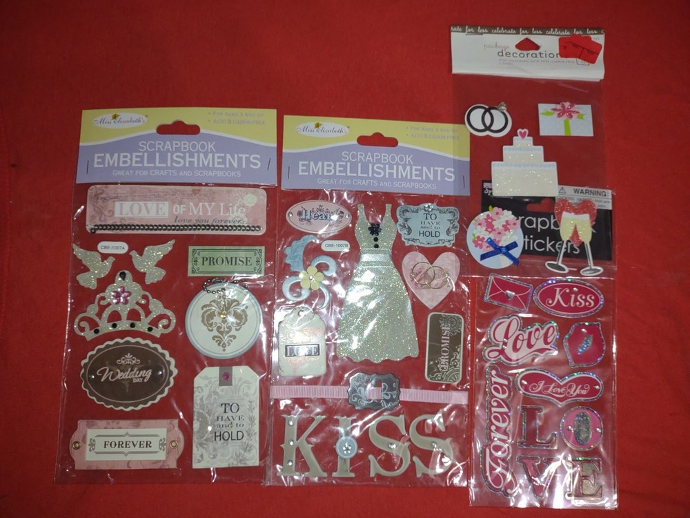 Wedding Love & Romance Scrapbook Sticker Embellishments Lot Valentine’s stickers