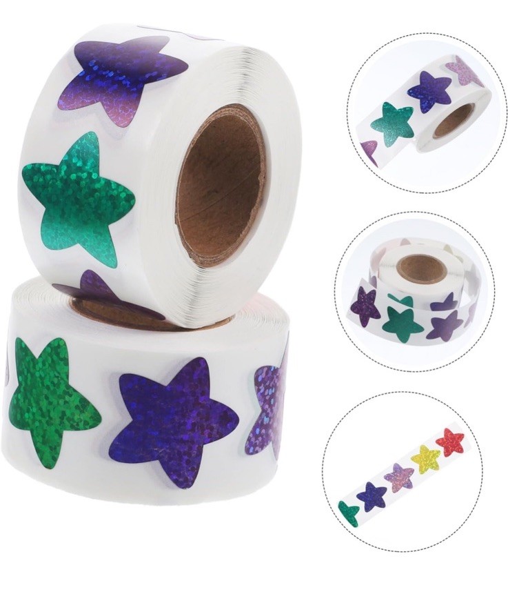 1 Roll 500 pcs Star Sparkly Foil Stickers 1 in / 25 mm Brand New