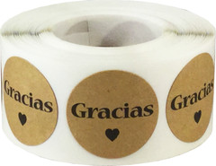 Gracias Spanish Thank Stickers | 1″ Inch Round | 500 Pack | Pick One Color