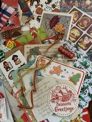 Assorted Holiday Themed Vintage Junk Journaling Paper & Buttons Packet 130 Items