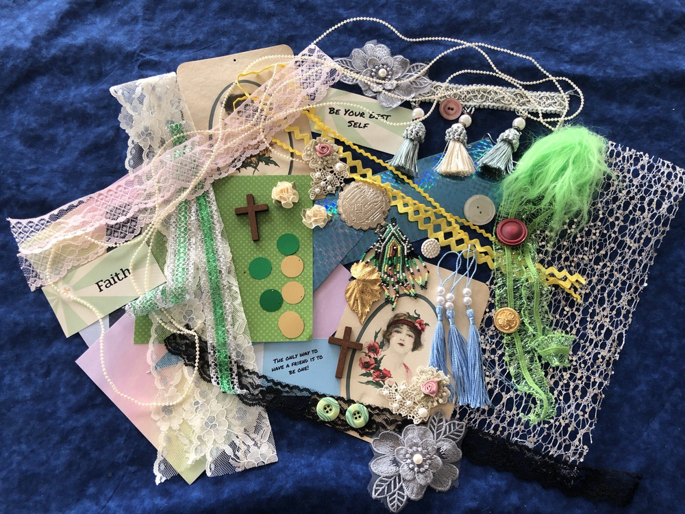 Faith 60 + Piece Lot Junk Journal Scrapbooking Paper Pages Cardstock Fabric Lace