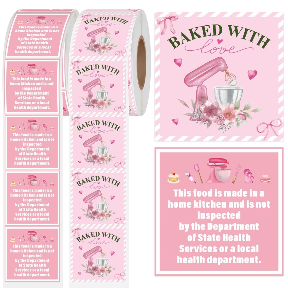 Pink Cottage Food Labels 1000 Pack Baked Goods Stickers For DIY Packaging Crafts