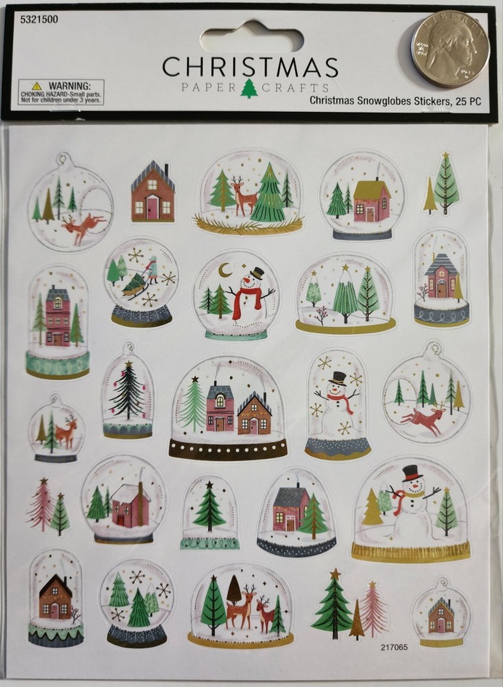 Christmas Snowglobes Stickers – 25 PC- Christmas Paper Crafts – G7