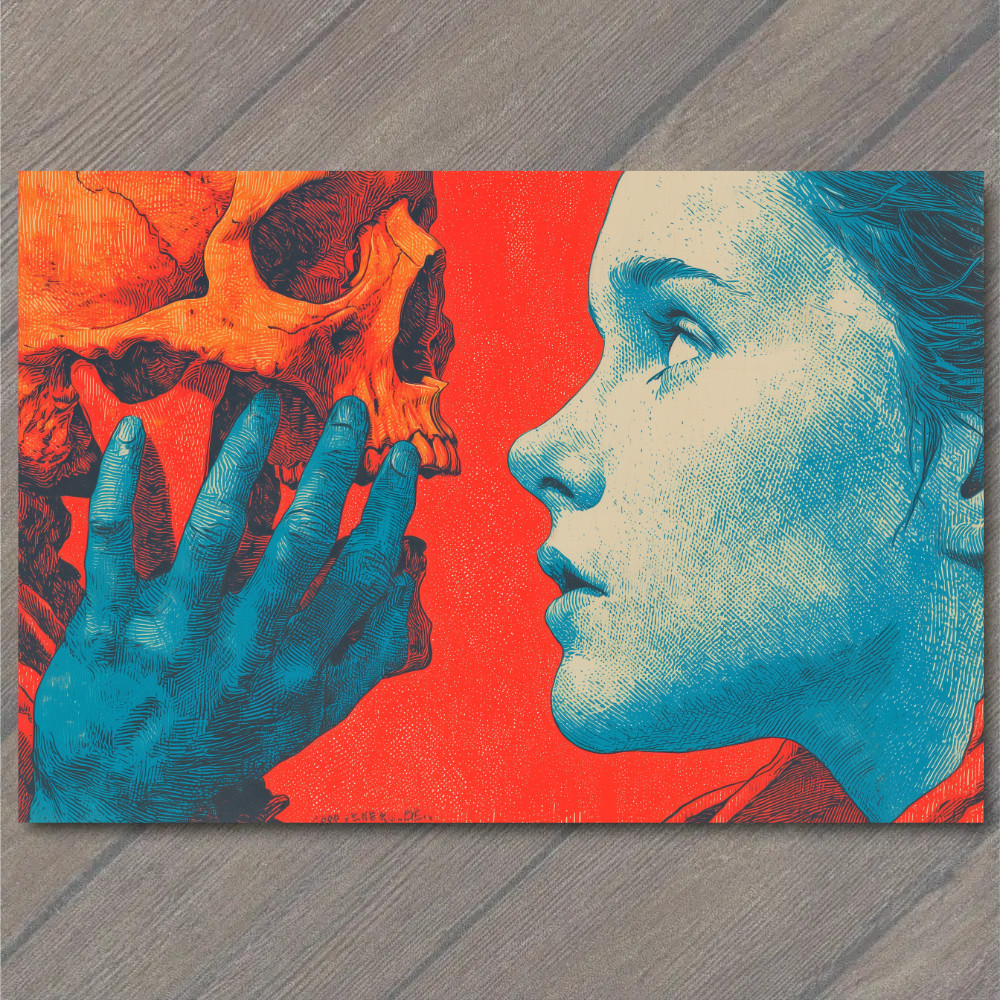 STICKER Blue Woman Red Skull Close Face Off Horror Love Neon Contrast Color