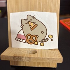 Pusheen Cat with Pizza & Pretzel Sticker 2 Inches H x 2.5 Inches W