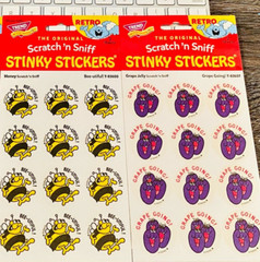 Scratch n Sniff RETRO STINKY STICKERS, scented HONEY & GRAPE JELLY fruity fruit