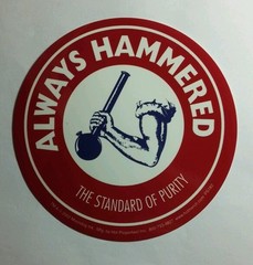 ALWAYS HAMMERED BONG MARIJUANA POT WEED ALCOHOL FUN HUMOR RED ROUND STICKER