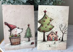 WHIMSICAL CHRISTMAS Set Of 2 Junk Journal Art Cards Scrapbook Card Topper Crafts