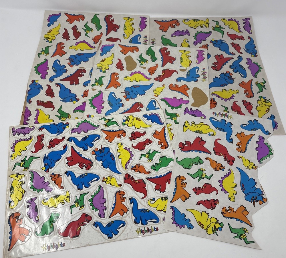 VTG Lot Of Highlights For Children Dinosaur Sticker Sheets, Scrapbooking 1990s