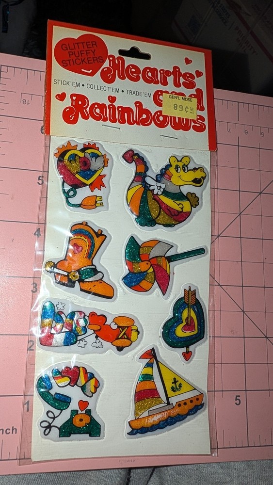 Vintage Puffy Stickers Hearts And Rainbows Glitter Puffy Sticker New Pack READ