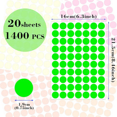 Dot Stickers 3/4 Inch Fluorescent Circle Sticker 1400Pcs round Writable Colored