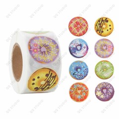 500pcs 1.5in 8 Designs Sweet Donut Stickers Round Shaped Chrome Paper For Bakery