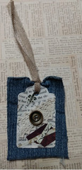 Six OOAK Junk Journal Denim Tags Ephemera Scrapbooking VTG Embellished Handmade