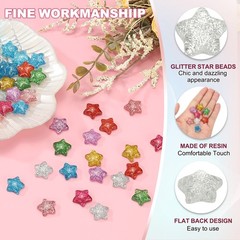 60 Pcs Flat Back Resin Charms, Glitter Star Charms Bulk, Silver