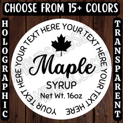40 MAPLE SYRUP 2″ CUSTOM STICKERS Food Small Business LABELS SCRATCH RESISTANT
