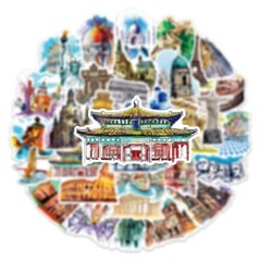 50pcs Architecture Stickers, History Monument Buildings Cultural Symbols 202