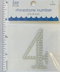 Number 4 Rhinestone Sticker 2″ Clear Silver Glitter Scrapbook Monogram Bling