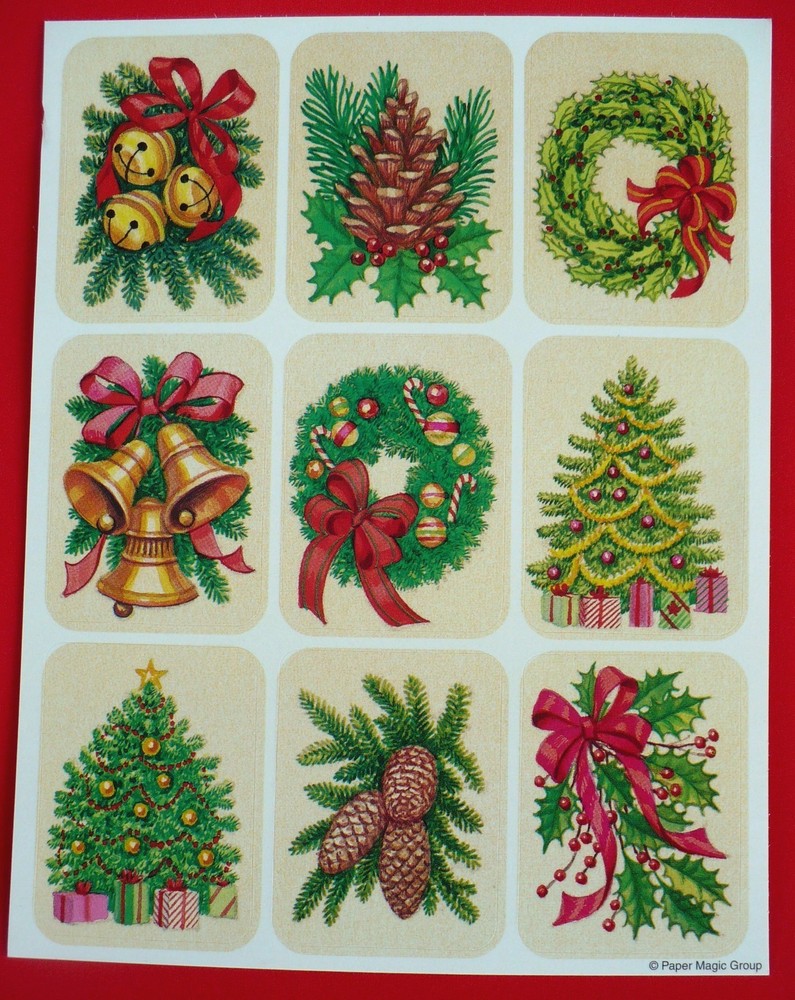 VINTAGE PAPER MAGIC CHRISTMAS HOLIDAY 9 STICKERS 1 SHEET