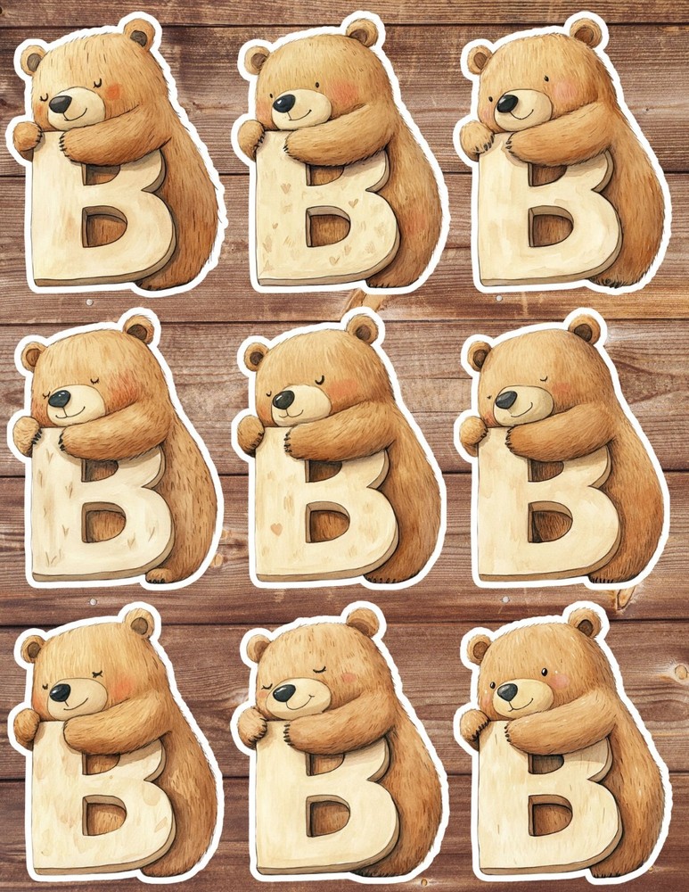 B Bear Die Cut Vinyl Stickers Set Scrapbooking Laptop Waterbottle
