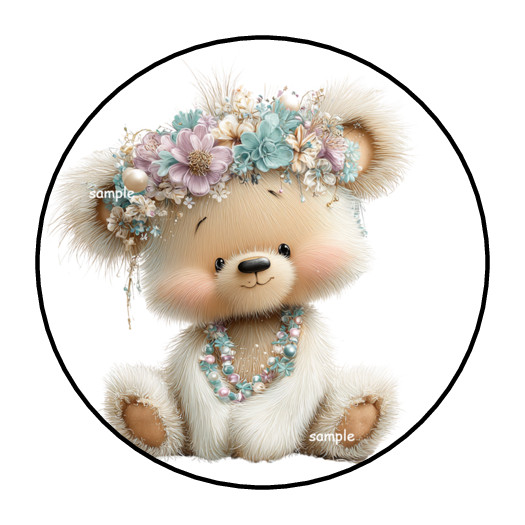 30 FLORAL TEDDY BEAR ENVELOPE SEALS LABELS STICKERS 1.5″ FAVORS TAGS