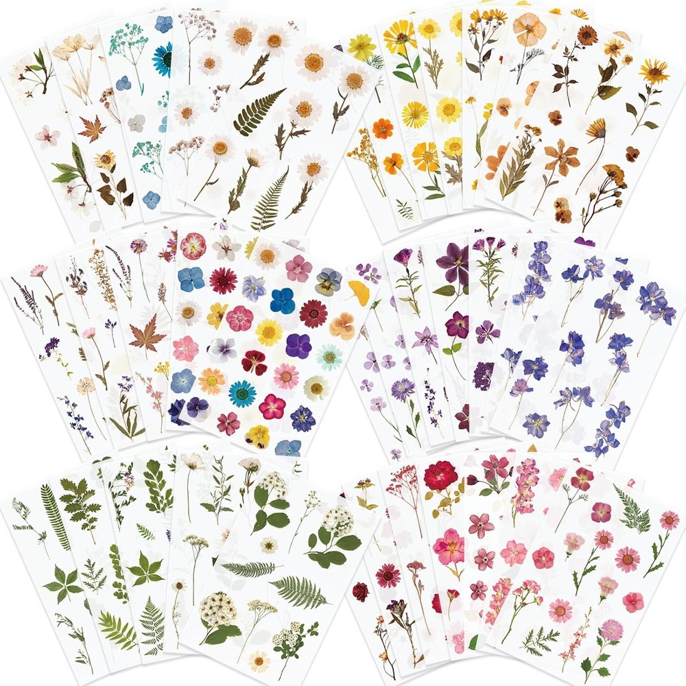 Knaid 486Pcs Pressed Flower Stickers for Journaling Scrapbook Resin Art