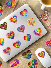 20Pcs Rainbow Heart Vinyl Stickers For Water Bottles Laptop Scrapbooks & more