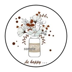 30 BE HAPPY FLORAL ENVELOPE SEALS LABELS STICKERS 1.5″ ROUND FLOWERS IN VASE