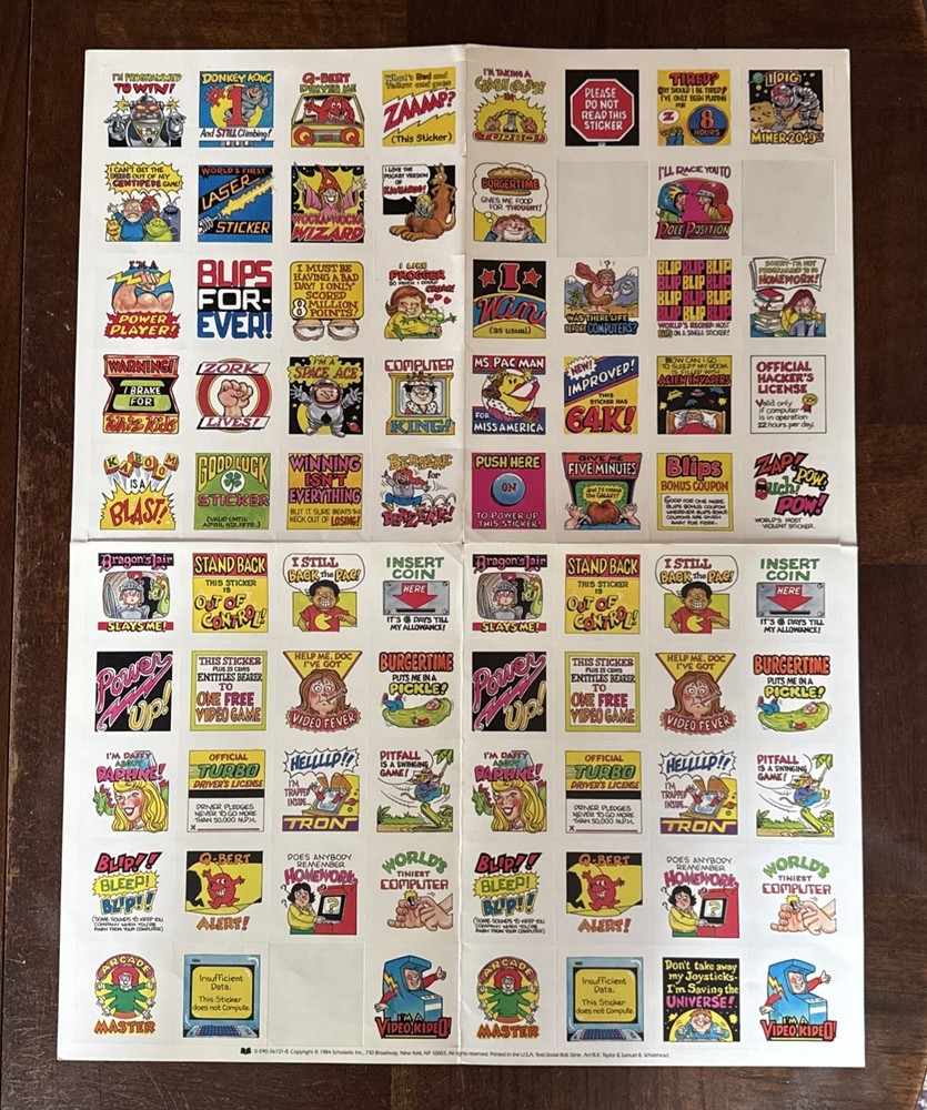 VTG 1984 Scholastic Book Club Sticker Sheet Pac Man Pickles Video Games RL Stine