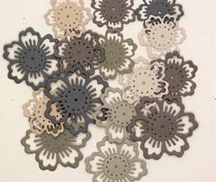 Lacy Flowers Paper Die Cut Embellishments scrapbooking 20 pc Grey Pink