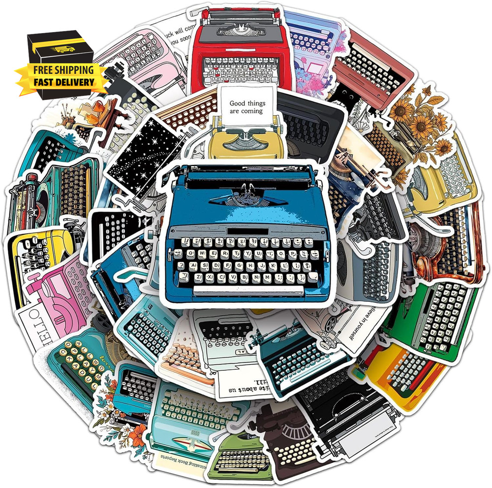 Retro Typewriter Stickers for Scrapbooking,50Pcs Vintage Typewriter Decals, Wate