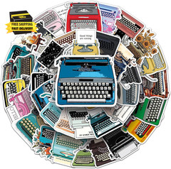 Retro Typewriter Stickers for Scrapbooking,50Pcs Vintage Typewriter Decals, Wate