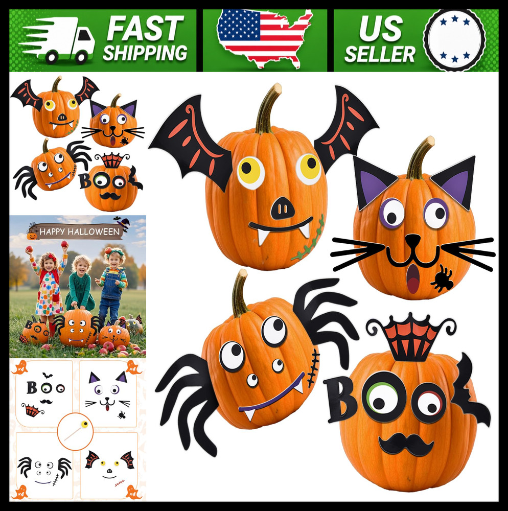 16 Pack Foam Pumpkin Decorating Kit Halloween Craft Stickers for Kids