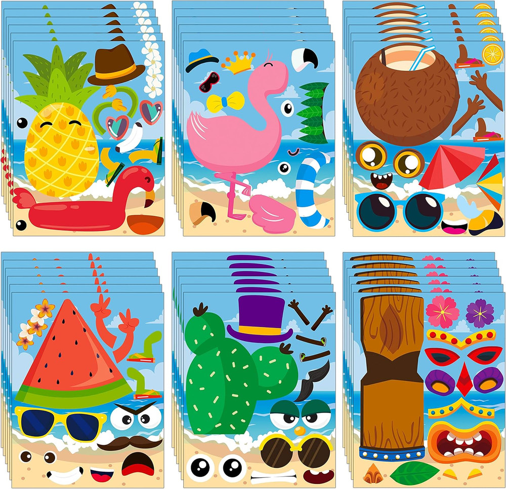 36PCS Hawaii Make a Face Sticker Sheets, Make Your Own Pineapple Flamingo Sticke