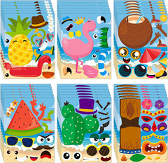 36PCS Hawaii Make a Face Sticker Sheets, Make Your Own Pineapple Flamingo Sticke