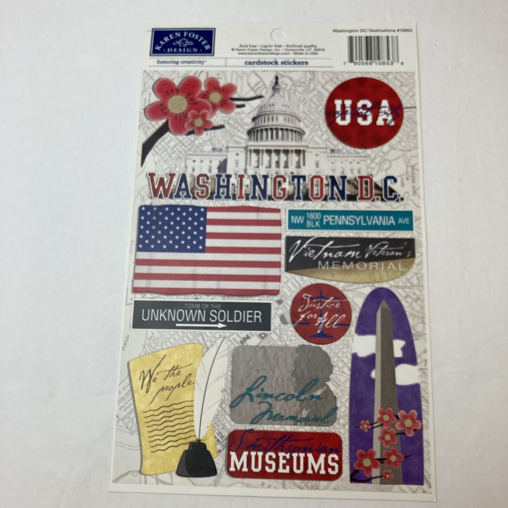 Karen Foster Design Cardstock Sticker Sheet Washington DC Destinations Acid Free