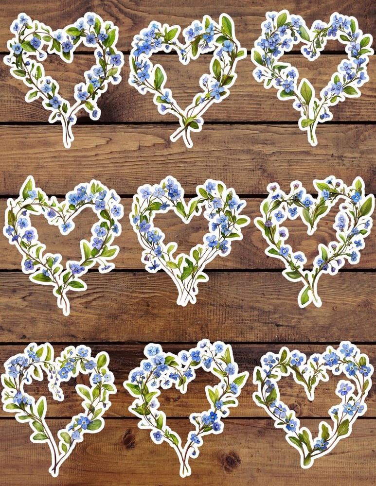 Forget Me Not Heart Die Cut Vinyl Stickers Set Scrapbooking Laptop Waterbottle