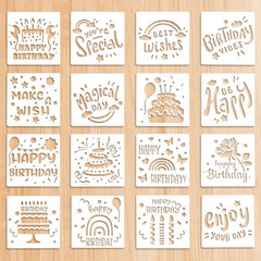 16 Pieces Happy Birthday Stencil for Cakes, 5.9X5.9 Inch Happy Bithday Drawing T