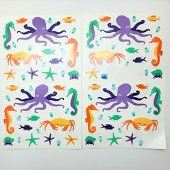 MRS GROSSMAN Beach Stickers Ocean Octopus Umbrella Seahorse Palm Tree Shapes Lot