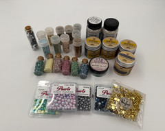 Lot of MIXED MEDIA & SCRAPBOOK Beads Glitter & Texture Embellishments, USED