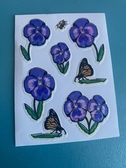 Vintage Sparkly effect BJ Decal Florals/insect Vending Sticker Sheet 4×3 Inches