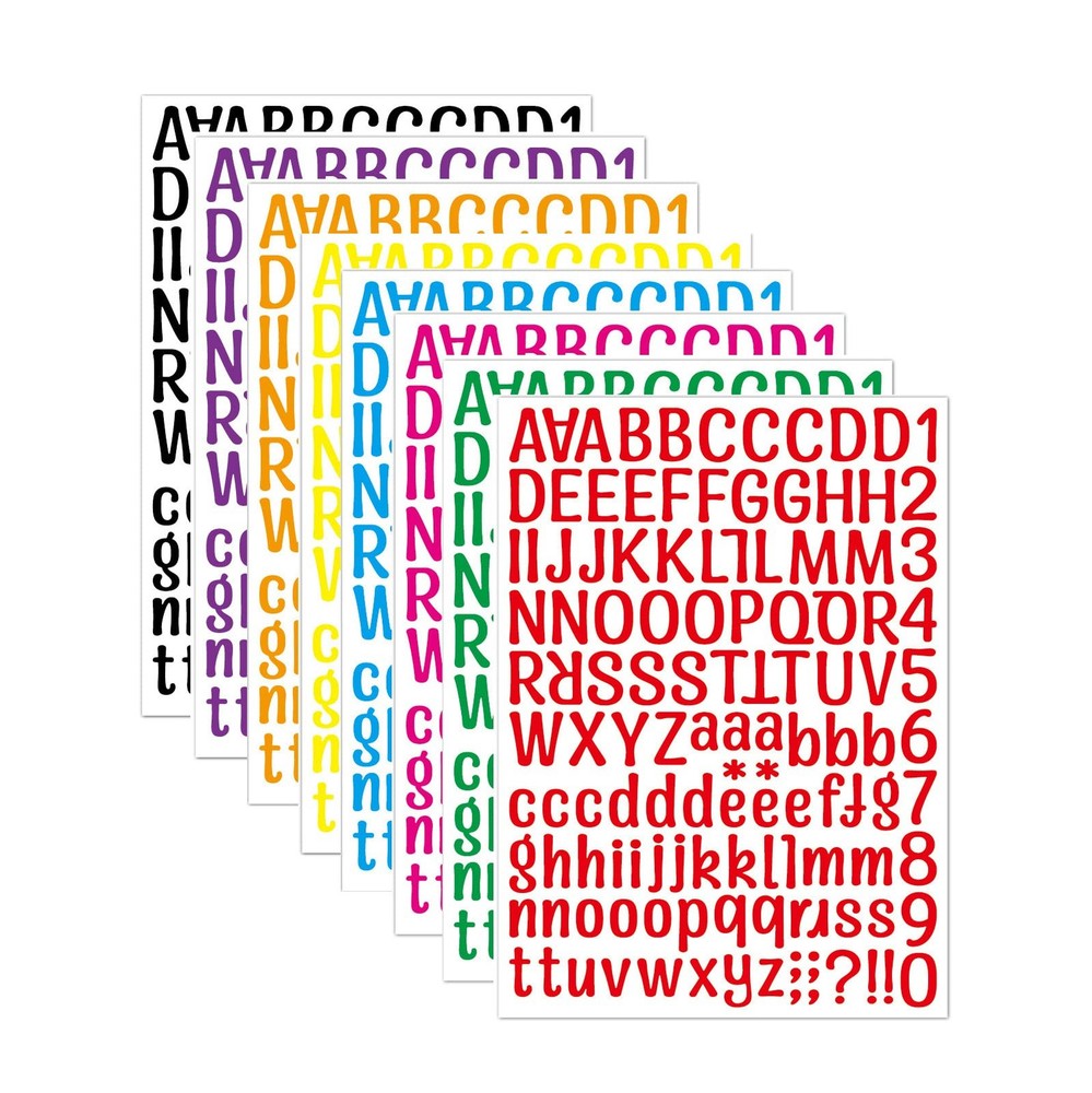 8 Sheets Letter Stickers, 1008 Alphabet Stickers,1 inch 1 inch, Multicolored