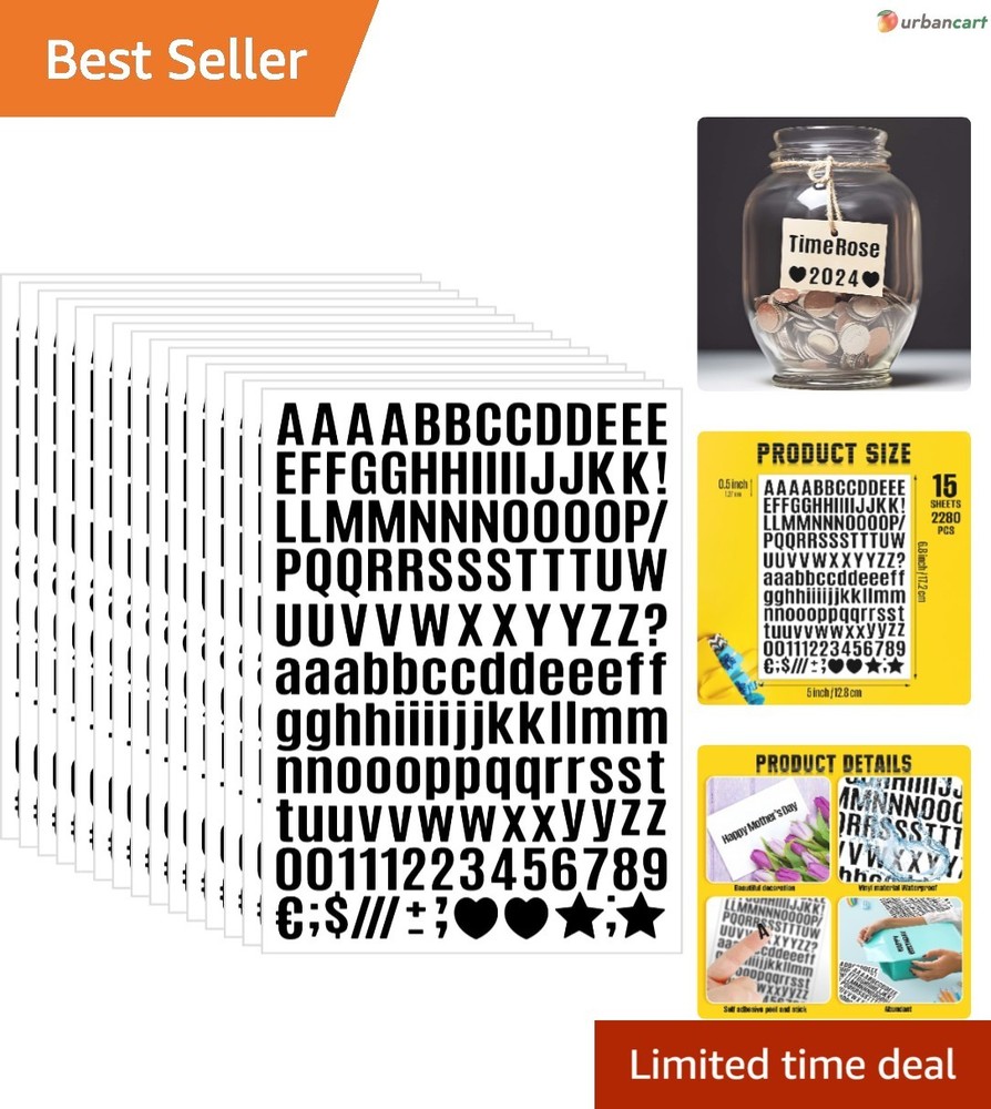 Black Vinyl Letter Stickers – 2320 Pieces for Indoor & Outdoor Use