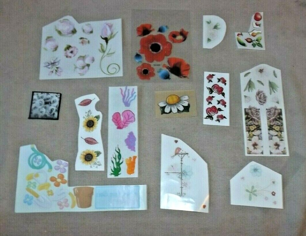 Scrapbooking Mixed Lot Flower Stickers – Rub-on’s, Embellishements – As Shown